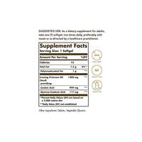 Vorschaubild für Ein Etikett mit den Inhaltsstoffen von Solgar's Nachtkerzenöl 1300 mg 60 Weichkapseln Ergänzung.