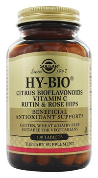 Vorschaubild für Eine Flasche Solgar Hy-Bio 100 Tabletten (500 mg Vitamin C mit 500 mg Bioflavonoiden), Rutin und Hüfte.