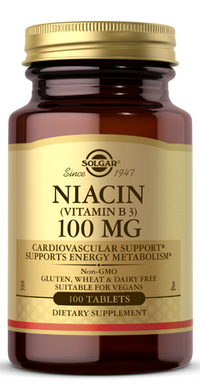 Vorschaubild für Eine Flasche Solgar Niacin Vitamin B-3 100 mg 100 Tabletten für die Gesundheit des Nervensystems und den Energiestoffwechsel.