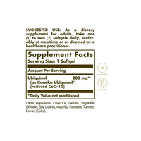 Thumbnail for A product description of Solgar Ubiquinol 200 mg (Reduced CoQ-10) 30 Softgels, a supplement label showing the ingredients including CoQ10.