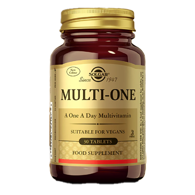 A bottle of Swanson Multi One 30 Tablets multivitamins, designed to support the immune system, is labeled as suitable for vegans.