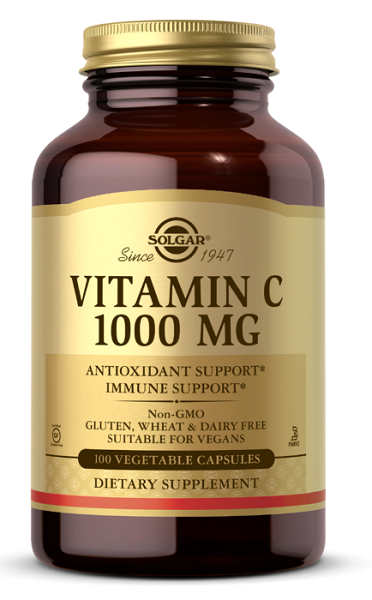 This Solgar supplement provides 1000 mg of vitamin C in the form of Vitamin C 1000 mg 100 vege capsules, offering antioxidant support and boosting the immune system.