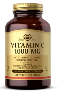 Thumbnail for This Solgar supplement provides 1000 mg of vitamin C in the form of Vitamin C 1000 mg 100 vege capsules, offering antioxidant support and boosting the immune system.