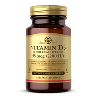 Thumbnail for Solgar Vitamin D3 (Cholecalciferol) 2200 IU (55 mcg) dietary supplement in a brown bottle, designed to support bone health and strengthen the immune system. Includes 50 vegetable capsules.