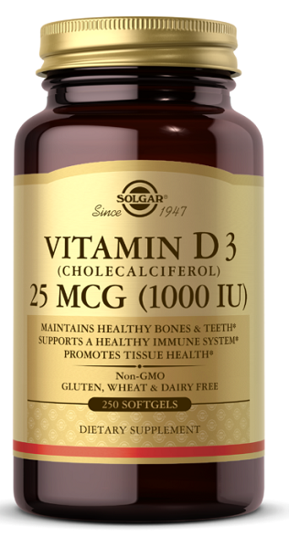 Solgar Vitamin D3 1000 IU 250 softgel is an essential nutrient that promotes strong bones and supports a healthy immune system. It provides 1000 IU of vitamin D to ensure optimal levels for these important bodily functions.
