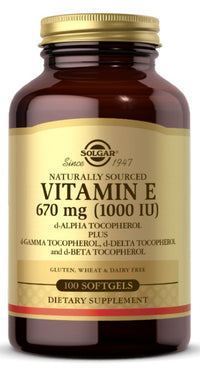 Thumbnail for Solgar's Vitamin E 670 MG (1000 IU) Mixed 100 Softgels provides powerful antioxidant power and supports cardiovascular protection, delivering 7000 mcg per serving.