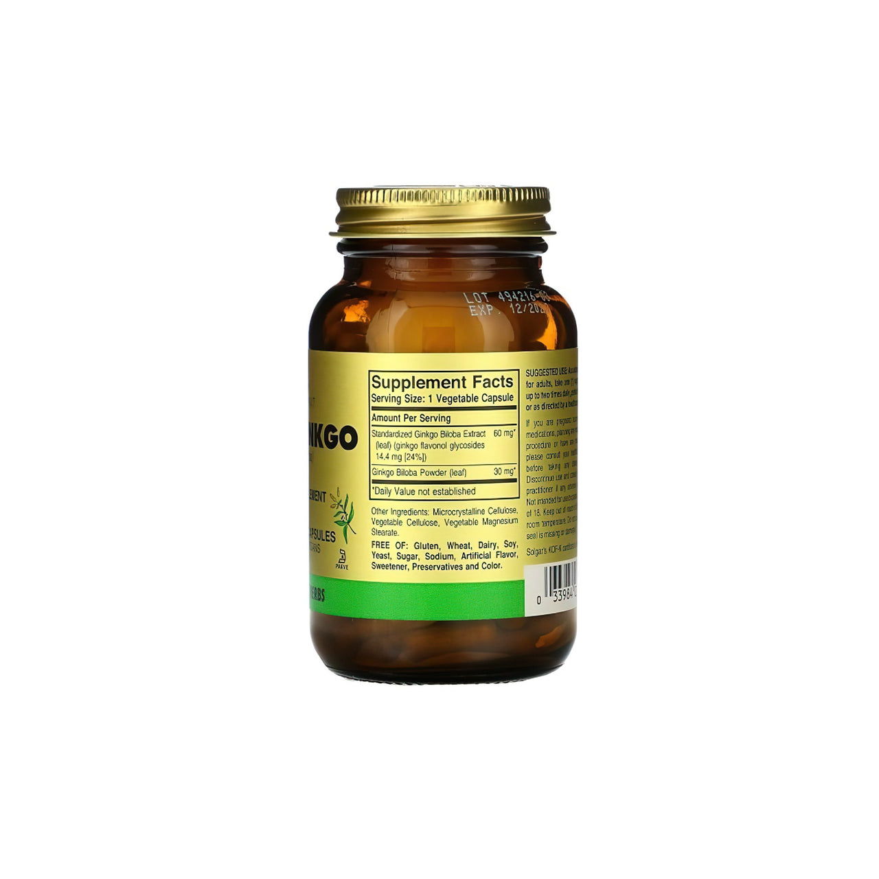 A Solgar dietary supplement, Super Ginkgo Biloba 60 mg 60 vege capsules, on a white background.