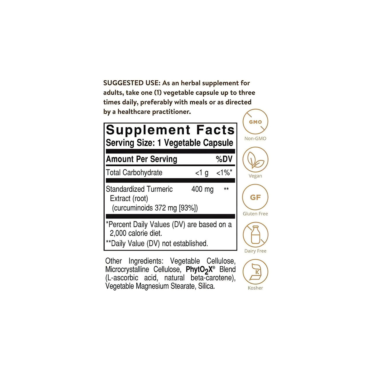 Standardisierter Kurkuma-Wurzel-Extrakt 400 mg 60 pflanzliche Kapseln - Fakten zur Nahrungsergänzung