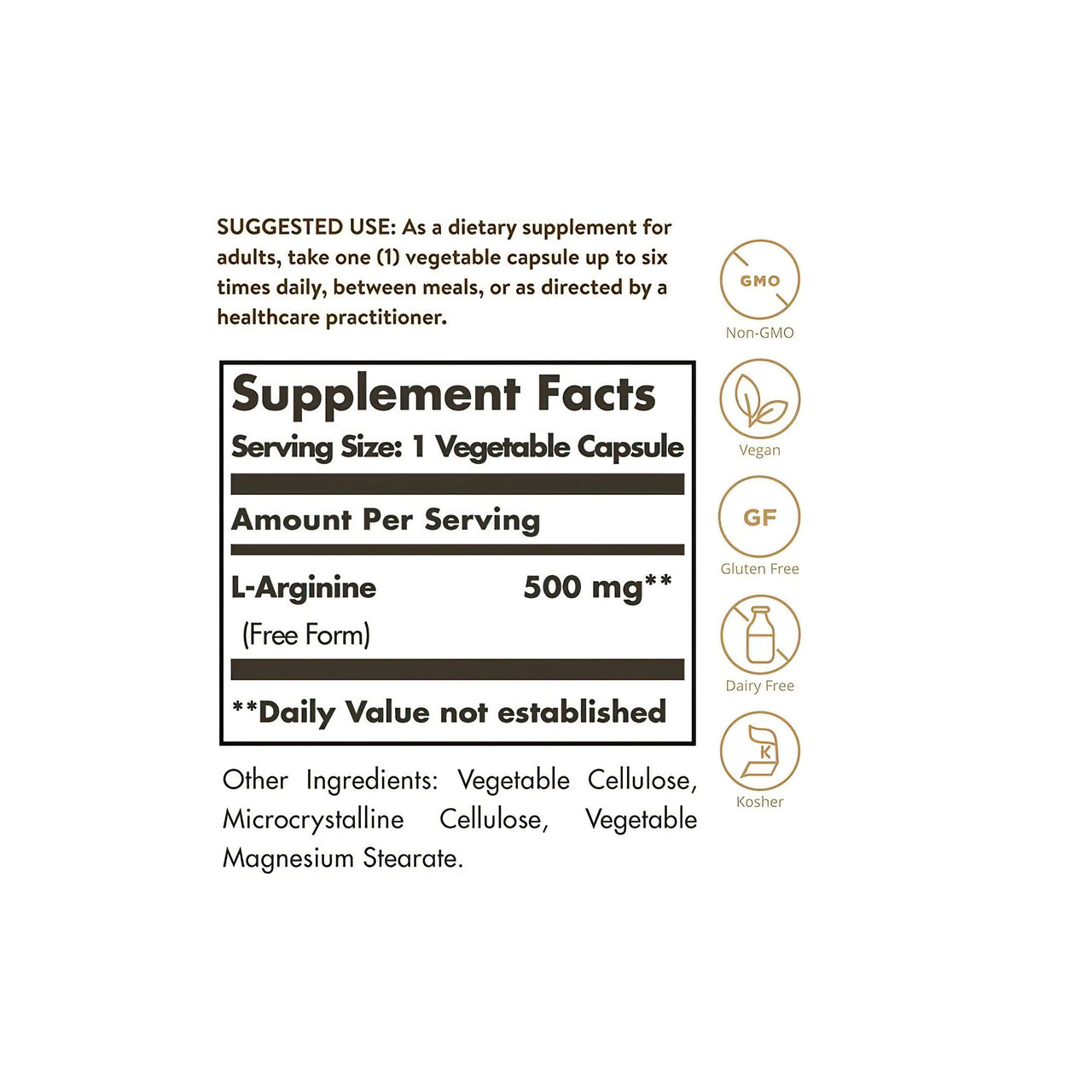 L-Arginin 500 mg 100 vcaps - Etikett