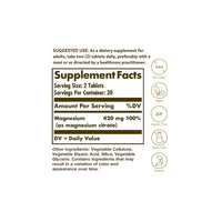 Vorschaubild für ein Etikett für das Nahrungsergänzungsmittel Solgar Magnesiumcitrat 420 mg 60 Tabletten, das Vitamine und Mineralien enthält.