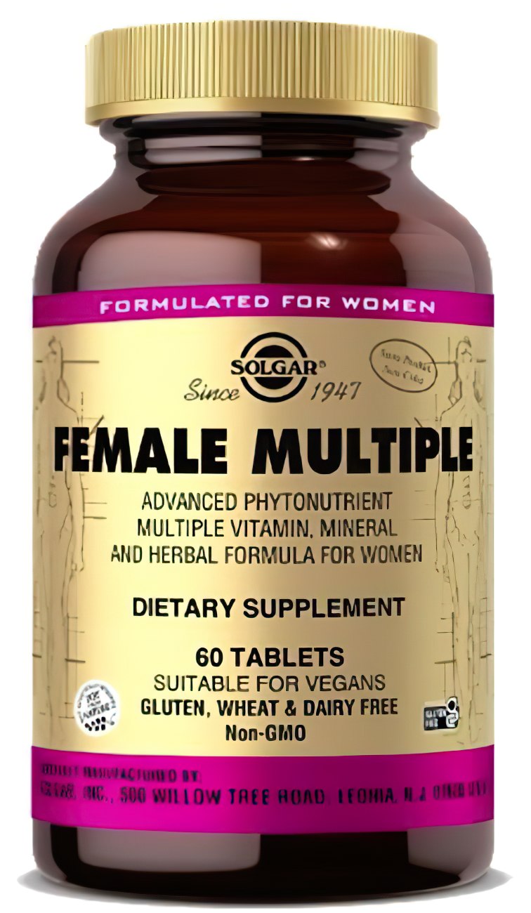 Eine Flasche Solgar Female Multiple 60 Tabletten.