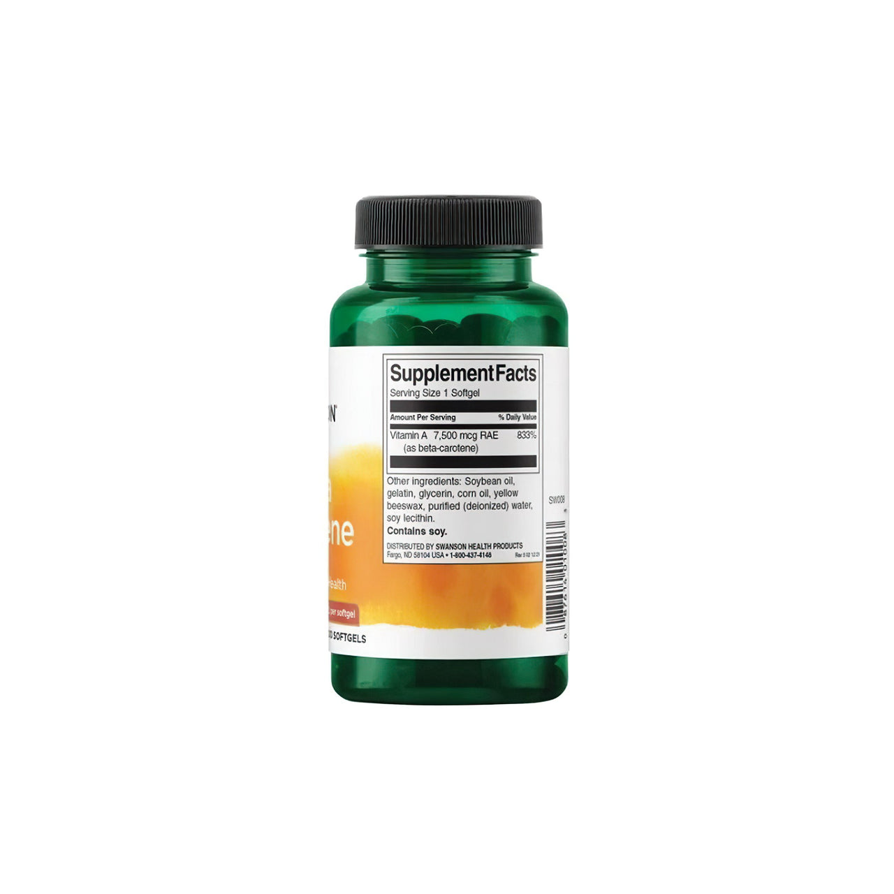 Ein Nahrungsergänzungsmittel Flasche Swanson Beta-Carotin - 25000 IU 300 softgels Vitamin A auf einem weißen Hintergrund.