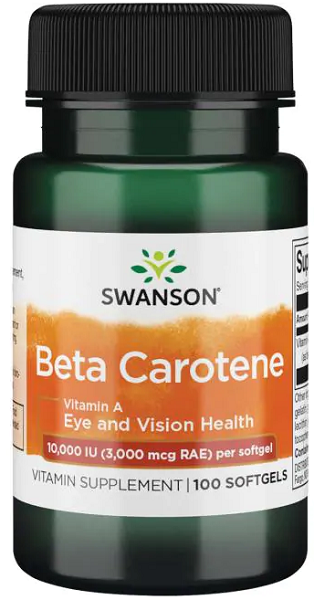 Swanson Beta-Carotin ist ein Nahrungsergänzungsmittel mit 10000 IU Vitamin A in 100 Weichkapseln.
