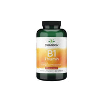 Thumbnail for A bottle of Swanson Vitamin B1 Thiamin 100 mg 250 Capsules, labeled as a supplement for energy metabolism and supporting the nervous system, containing 100 mg per capsule.
