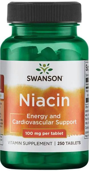 Swanson Vitamin B-3 Niacin - 100 mg 250 tabs provides energy and cardiovascular support, promoting heart health and optimizing carbohydrate metabolism.