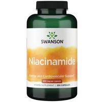 Thumbnail for A bottle of Swanson Vitamin B-3 Niacinamide labeled for Energy, Cardiovascular Support, and Carbohydrate Metabolism, 500 mg per capsule, contains 250 capsules.