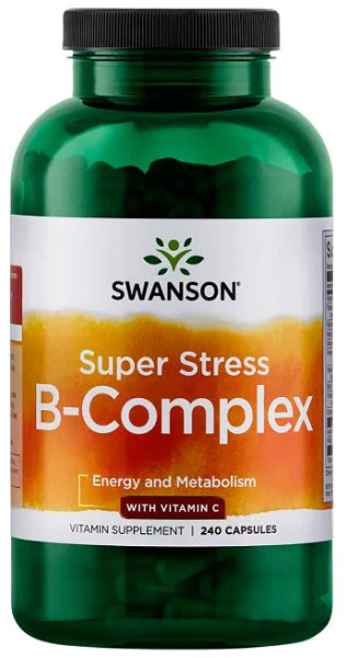 Eine Flasche Swanson B-Komplex mit Vitamin C - 500 mg 240 Kapseln.