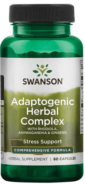 Swanson Adaptogenic Complex Rhodiola, Ashwagandha & Ginseng - 60 Kapseln.