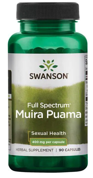 Eine Flasche Swanson Full Spectrum Muira Puama - 400 mg 90 Kapseln.