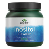 Thumbnail for A green and black container of Swanson Inositol Powder - 100% Pure 227 g for nervous system health and fat metabolism. The label includes blue and white elements.