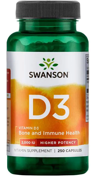 Enhance your bone health with Swanson Vitamin D3 - 2000 IU 250 capsules, a high-quality bottle of potent Vitamin D3 supplement. Boost your immune system and support healthy bones with this essential nutrient.