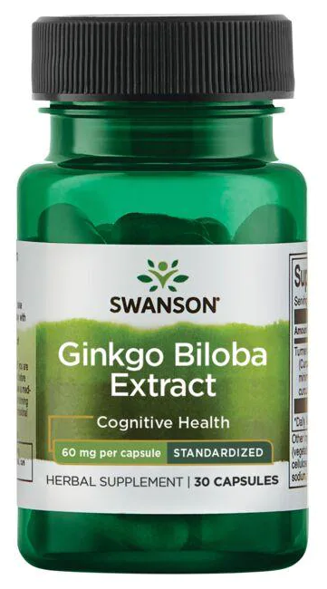 Swanson Ginkgo Biloba Extrakt 24% - 60 mg 30 Kapseln.