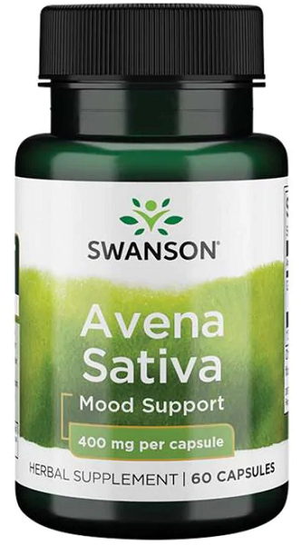 Eine Flasche Swanson Avena Sativa - 400 mg 60 Kapseln Stimmungsunterstützung.