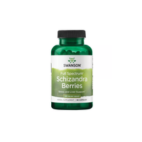 Thumbnail for Green bottle of Swanson Schizandra Berries 525 mg, rooted in traditional Chinese medicine for stress and liver support, containing 90 capsules.