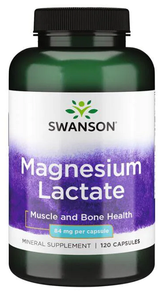 Eine Flasche Swanson Magnesiumlactat - 84 mg 120 Kapseln.