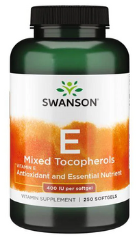 Thumbnail for A bottle of Swanson Vitamin E - 400 IU 250 softgel Mixed Tocopherols providing antioxidant support and promoting cardiovascular health.