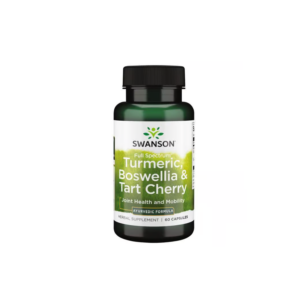 Boost joint health and mobility naturally with Swanson's Turmeric, Boswellia & Tart Cherry 60 Capsules, a full spectrum supplement designed for your wellness journey.