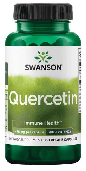 Eine Flasche Swanson Quercetin 475 mg 60 vcaps, ein starkes Antioxidans zur Stärkung des Immunsystems und zur Unterstützung gesunder Blutgefäße.