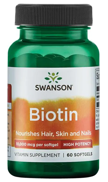 Swanson Biotin - 10000 mcg 60 softgel Nahrungsergänzungsmittel nährt Haare, Haut und Nägel.