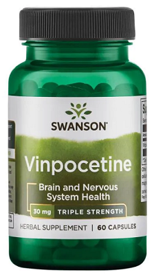 A bottle of Swanson's Vinpocetine - 30 mg 60 capsules for brain health and memory support.