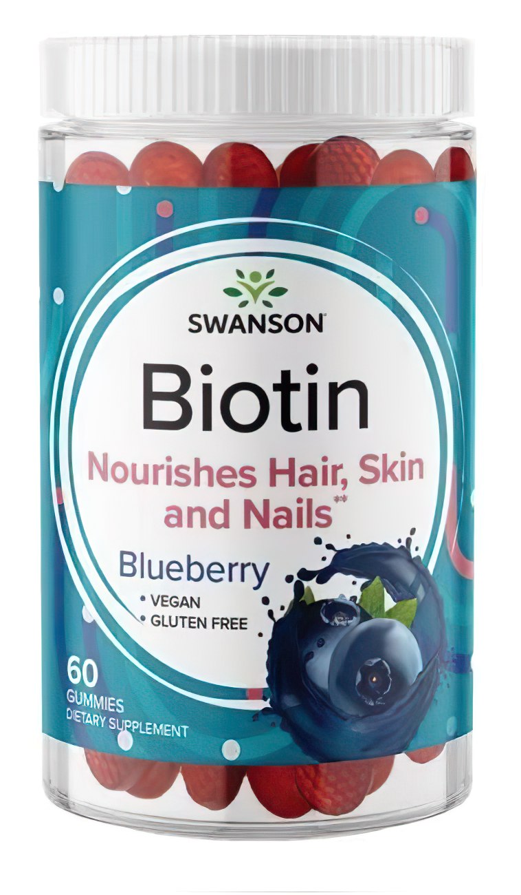 Swanson Biotin 5000 mcg 60 Gummibärchen - Blaubeere nährt Haare, Haut und Nägel.