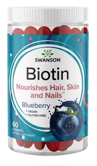 Daumennagel für Swanson Biotin 5000 mcg 60 Gummies - Heidelbeere nährt Haare, Haut und Nägel.