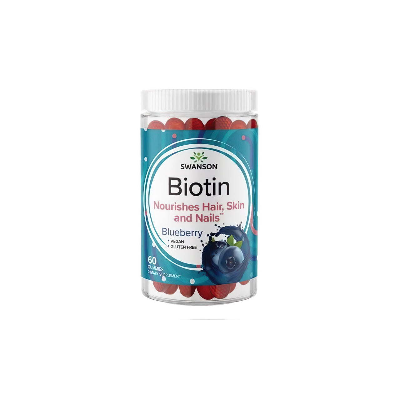 Eine Dose Swanson's Biotin 5000 mcg 60 Gummies - Blueberry.