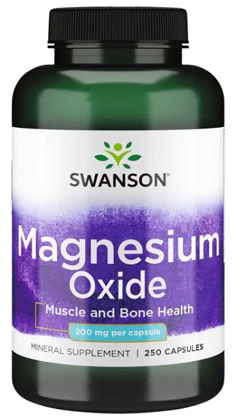 Eine Flasche Swanson Magnesium Oxide - 200 mg 250 Kapseln.
