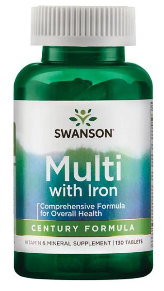 Swanson Multi mit Eisen 130 Tab Century Formula Multivitamin mit essentiellen Vitaminen und Mineralien für antioxidativen Schutz.