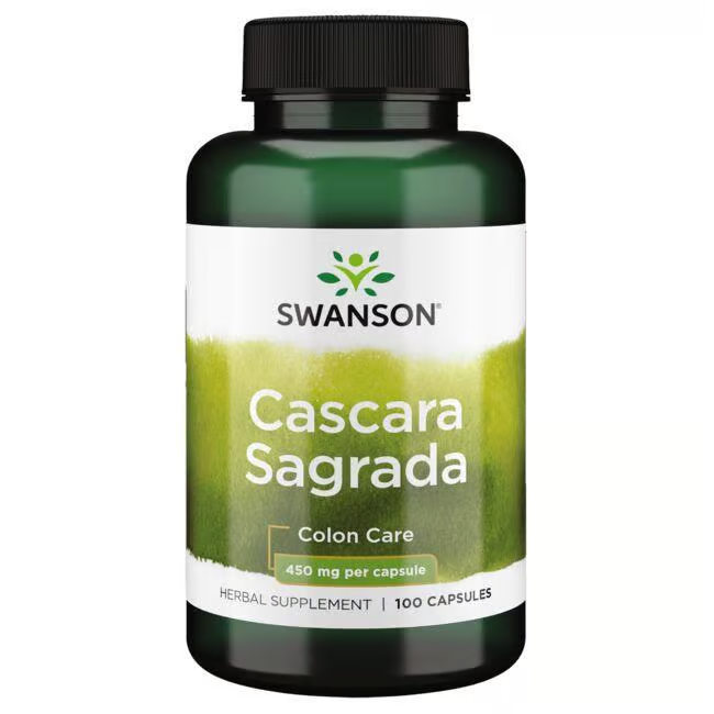 Swanson's Cascara Sagrada provides gentle digestive support with mild laxative effects, containing 100 capsules of 450 mg each.