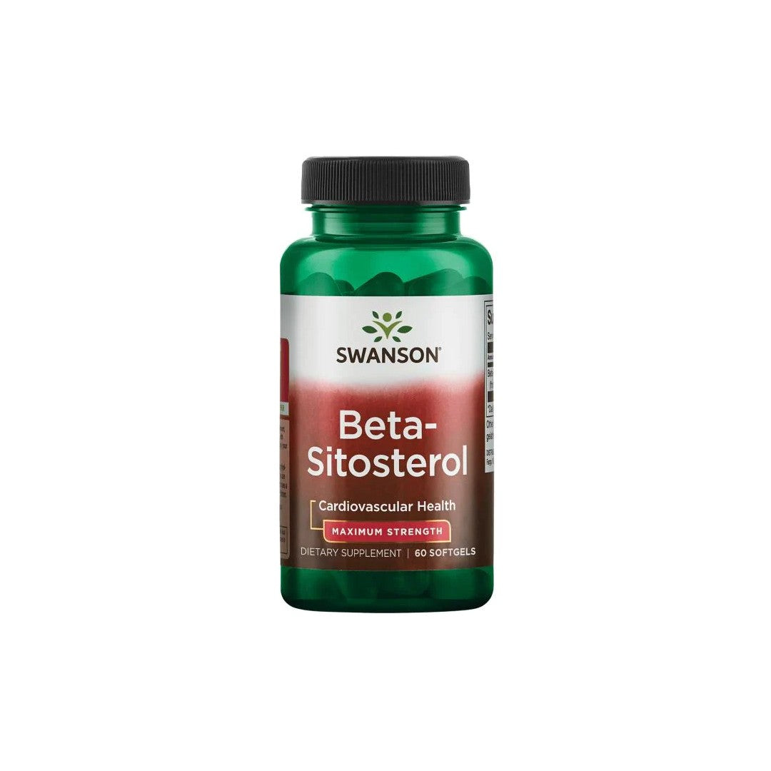 Bottle of Swanson Beta-Sitosterol - Maximum Strength 160 mg 60 Softgels dietary supplement for cardiovascular health and prostate function.