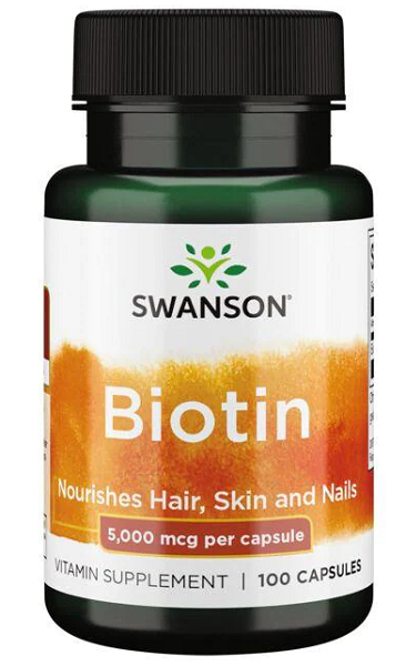 Nahrungsergänzungsmittel für Haare, Haut und Nägel in 100 Kapseln - Swanson Biotin - 5 mg.