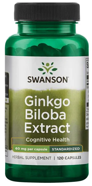 Swanson Ginkgo Biloba Extrakt 24% - 60 mg 120 Kapseln.