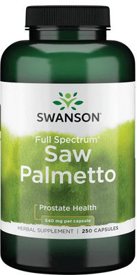 Daumennagel für Verbessere die Gesundheit der Prostata und des Harntrakts mit einer Flasche Swanson Sägepalme - 540 mg 250 Kapseln.