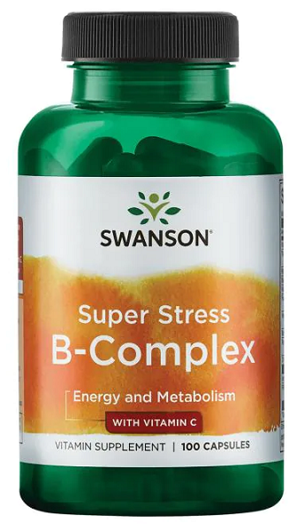 Eine Flasche Swanson B-Komplex mit Vitamin C - 500 mg 100 Kapseln.