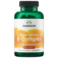 Thumbnail for Green bottle of Swanson B-Complex with Vitamin C, expertly formulated for energy production and metabolism, containing 100 capsules, 500 mg each.