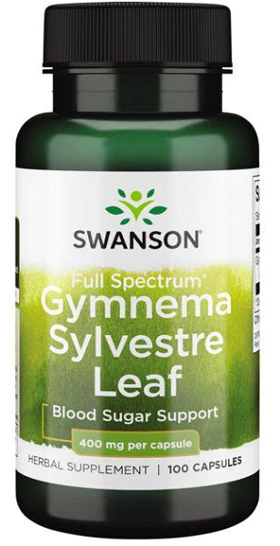 Eine Flasche Swanson Gymnema Sylvestre Leaf - 400 mg 100 Kapseln.