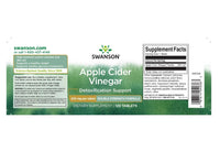 Thumbnail for Label of Swanson Apple Cider Vinegar 200 mg, 120 Tablets with supplement facts, contact information, and product claims including “Science-Backed Quality Since 1969” and support for healthy weight management and glucose metabolism.