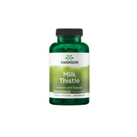 Thumbnail for A bottle of Swanson Milk Thistle capsules for liver support and detoxification, containing 120 herbal supplement capsules rich in Silymarin.