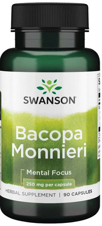 Thumbnail für Swanson Bacopa Monnieri ist ein Nahrungsergänzungsmittel für geistige Konzentration, das 250 mg in 90 Kapseln liefert.